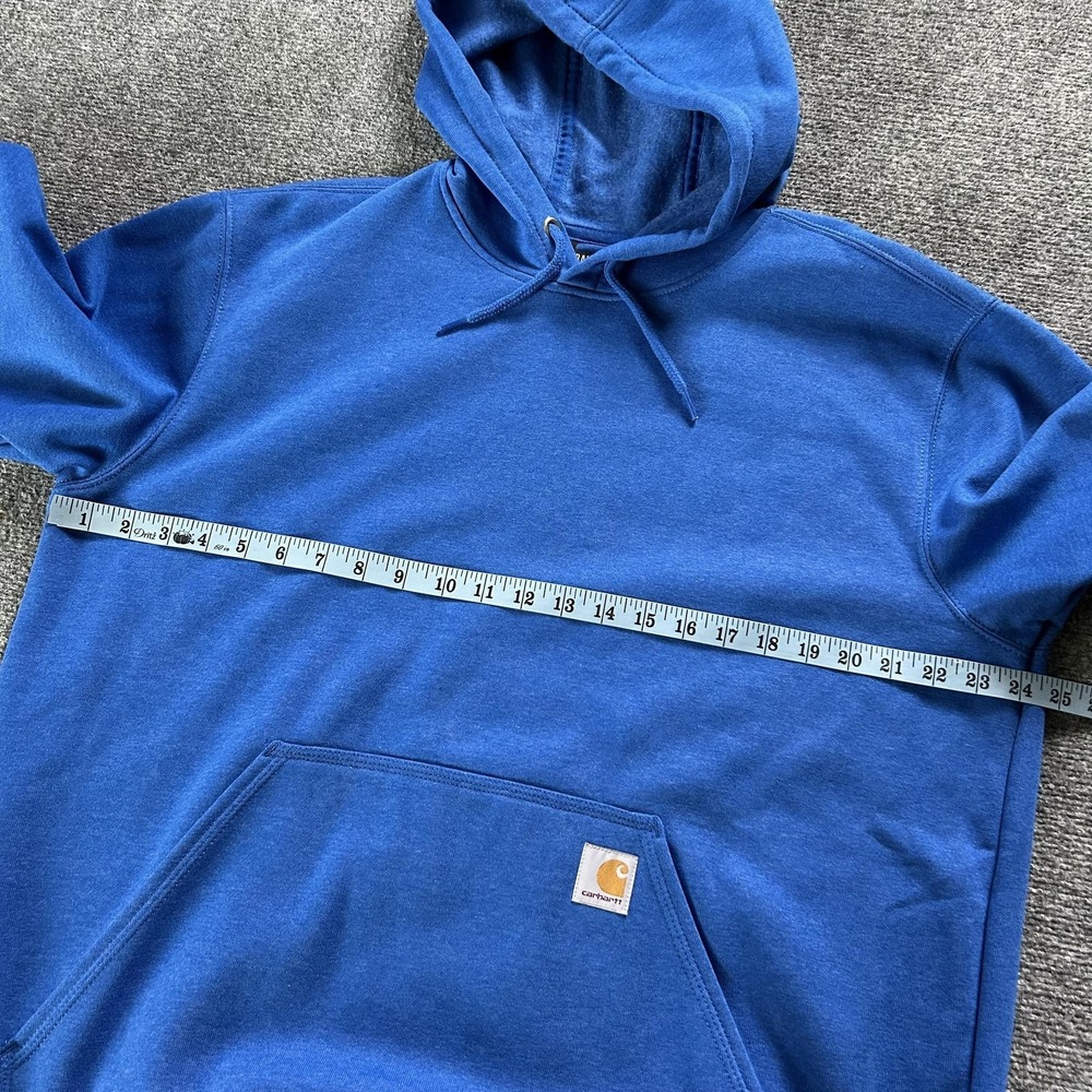 Carhartt Fleece Hoodie Mens Large Blue Rain Defender Pullover Logo Sleeve - Picture 6 of 10